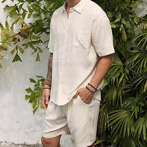 Conjunto de Camisa y Pantalones Cortos de Playa para Hombre, 2 Piezas, Estilo Hawaiano Informal, Logotipo Personalizado, Ropa de Playa para Hombre - Product Image 5