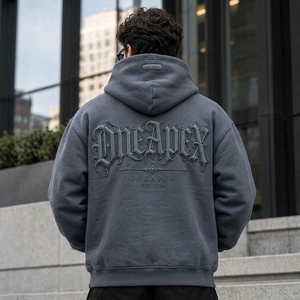 Sweat à capuche oversize gris foncé gaufré pour homme, style streetwear, avec logo frontal, vente en gros - Product Image 2
