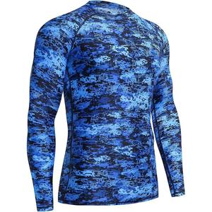 Men's Full Sleeve Rash Guard Sublimation Print Quick Dry Polyester <b>Top</b> Blue <b>Camo</b> Pattern Adult Size - Product Image 1