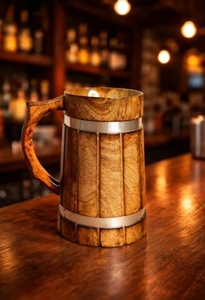 Mug à thé en bois massif, chopes à bière, tasse à boire en bois naturel faite à la main, design classique, passe au lave-vaisselle, emballage cadeau - Product Image 4