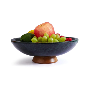 Bol de service décoratif en résine polie, fait main, sur piédestal surélevé, moderne et artistique, pour fruits, table à manger, comptoir, fête - Product Image 1