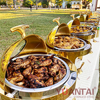 Chauffe-Plats Professionnel en Acier Inoxydable pour Buffet, Réchaud Doré à Couvercle Roulant pour Hôtels et Restaurants, Ensemble Complet