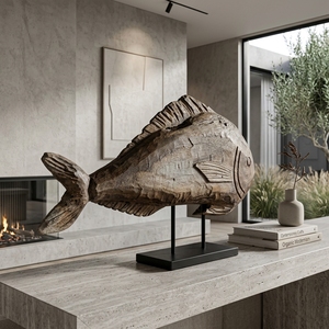 Escultura de Pez de Madera Tallada a Mano, Estatua Decorativa de Animal Marino, Arte Folclórico, Adorno de Mesa para el Hogar o Bodas - Product Image 5