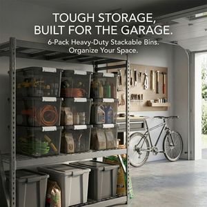 Contenitori Impilabili in Plastica da 19 Quarti con Chiusure Sicure, Set da 6, Scatole Organizzative Trasparenti e Nere per Attrezzi da Garage, Pratiche per la Casa - Product Image 4