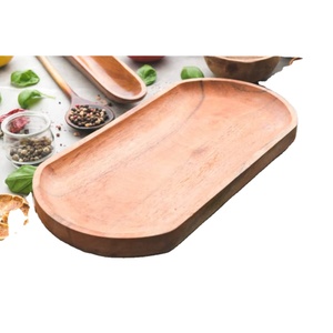 Plateau de service rond en bois d'acacia fait main - Design moderne et luxueux - Vaisselle pour la maison, la cuisine et le bureau - Product Image 1