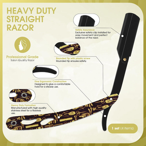 Navajas de Barbero Plegables de Fábrica con Estuche de Cuero, Soporte de Cuchilla Reemplazable para Afeitado en Salón - Product Image 5