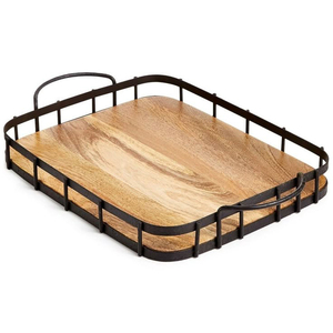 Bandeja de Servir Rectangular Moderna de Madera con Asa de Metal, Color y Tamaño Personalizables, Bandeja Decorativa para Restaurante y Hotel - Product Image 6