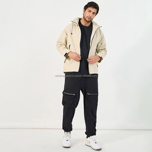 Vente en gros de vêtements Nardon, veste coupe-vent simple à logo personnalisé, veste coupe-vent à capuche zippée pour hommes - Product Image 4