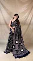 Saree Katun Wanita Tradisional India Dengan Pola Geometris Untuk Pakaian Santai Semua Musim