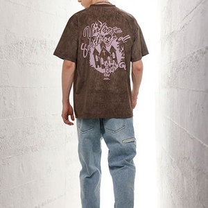 เสื้อยืดโอเวอร์ไซส์สีน้ำตาลลายกรดสำหรับผู้ชาย พิมพ์ลายโครงกระดูกการ์ตูน สไตล์สตรีท แขนสั้น คอกลม ผ้าฝ้าย - Product Image 5