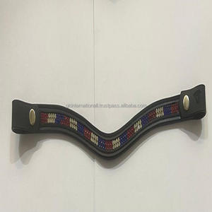 Nouvelle bande de front de cheval en cuir noir fait à la main de qualité d'exportation personnalisée avec 2 rangées de cristaux clairs bleus rouges strass Bling - Product Image 2