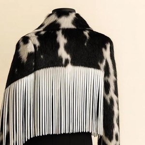 Faux Fur Asymmetric <b>Jacket</b> With <b>Fringe</b> Animal Print Shawl Collar Full Sleeve Winter Women's Short Coat - Product Image 2