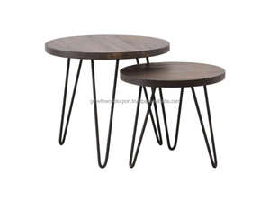 Juego de mesas nido circulares de madera de mango marrón oscuro, 2-3 patas, mesas auxiliares modernas para sala de estar, marca Shamil 2026, lo más nuevo - Product Image 4