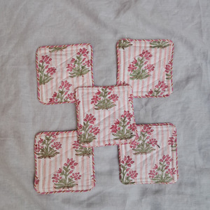 Eco Friendly Cotton Block Printing Fabric Tea Coaster Set With Cotton Quilted Mats Tea Table Linen Tea Coffee <b>Square</b> Coaster Set - Product Image 5