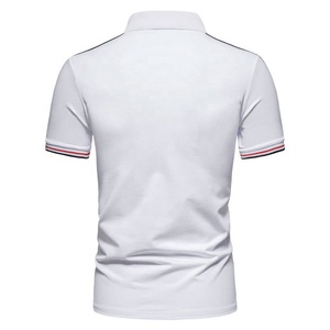 เสื้อโปโลแขนสั้นสีน้ำเงินกรมท่าสำหรับผู้ชายสุดฮิต แต่งขอบสีขาวแดง ผ้าฝ้ายถัก สไตล์ลำลองสปอร์ต - Product Image 6