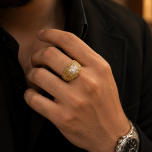 Bezel Moissanite Engagement Men's <b>Ring</b> Plated Yellow <b>Gold</b> Pear And Marquise Diamond Proposal Promise <b>Ring</b> - Product Image 5