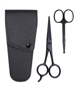 Beard & Mustache Scissors Sharp Small Facial Nose Hair Trimming Shears in Leathers Case