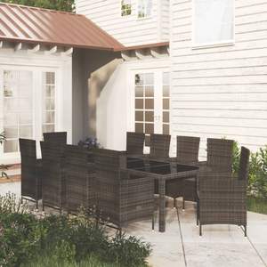 Set da pranzo con Patio in Poly Rattan 11 pezzi con cuscini mobili di colore nero - Product Image 1