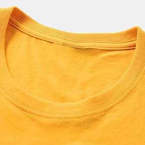 T-shirt décontracté jaune uni pour homme, en coton tricoté, coupe oversize, col rond, manches courtes, respirant, imprimé sérigraphié, couleur unie - Product Image 3