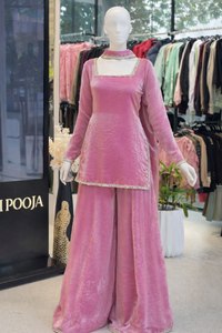 Traje Salwar Moderno Rosa de Diseñador para Mujer, Ropa de Fiesta, Graduación, Boda, Vestido Étnico Festivo, Dupatta de Satén, Largo hasta la Rodilla, Secado Rápido - Product Image 3