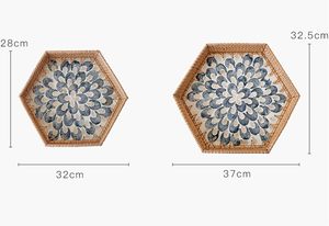 Plateau de rangement rond en rotin de conception spéciale pour la cuisine Organisateur de boissons et d'aliments aux fruits à un niveau avec coquille complexe incrustée - Product Image 4