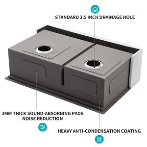 Lavello da Cucina a Doppia Vasca 60/40 in Acciaio Inossidabile Stile Farmhouse, 33 Pollici con Frontale a Grembiule, Spessore 16 Gauge, Workstation con Rubinetti - Product Image 6