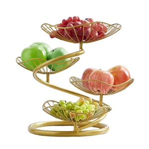 Custom Design Gold Plated Round Wrought Iron 3 Layered Fruit Object <b>Basket</b> Metal <b>Wire</b> <b>Storage</b> <b>Basket</b> <b>for</b> Home Hotel - Product Image 1