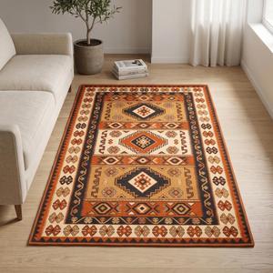 Tapis Kilim Tendance en Laine Tissée Main, Couleur Terre Cuite Unie, Antidérapant, à Poils Moyens, pour Décoration Intérieure - Product Image 1