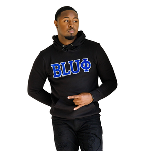 Sudadera con Capucha de Chenille Phi Beta Sigma BLUΦ Negra para Hombre, Sudadera con Capucha con Letras Griegas, Ropa de Fraternidad Premium, Corte Clásico - Product Image 1