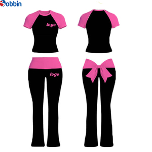 Conjunto de 2 Piezas Personalizado con Logotipo, Ropa de Yoga de Verano para Mujer, Diseño con Lazo, Manga Corta, Cintura Plegable, Pantalones Acampanados - Product Image 2
