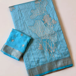 Sari élégant en Georgette avec broderies Jari richement ornées et blouse assortie – Idéal pour mariages et occasions festives - Product Image 1