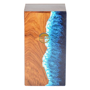 Handcrafted Ocean Wave Resin & Natural Wood Cremation Urn Blue Epoxy Ashes Box Artistic Funeral Memorial Keepsake by AYAANS - Product Image 1