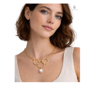 Collier pendentif triple cercle plaqué or avec perle et chaîne à maillons, bijoux de mode pour femme, cadeau pour fête et mariage - Product Image 1