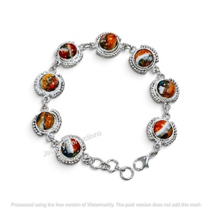 Nouveauté Bijoux Tendance : Bracelet Chaîne à Maillons Ajustable en Laiton Plaqué Argent avec Cristal Turquoise Ovale pour Femme - Product Image 3