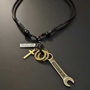 Fashion Pendant Necklace Wrench of Faith 2.5-Inch Stainless Steel Pendant with Adjustable Leather <b>Rope</b> for Men & Boys - Product Image 2