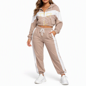 Ensemble de survêtement pour femme, à capuche, uni, manches longues, tricoté, respirant, séchage rapide, coupe régulière, 2 pièces, sweat-shirt et pantalon, hiver - Product Image 1