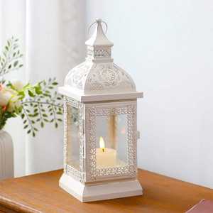 Classic <b>Moroccan</b> Decorative <b>Lantern</b> with White Metal Hanging Candle Holder for Wood Candle at Export - Product Image 4