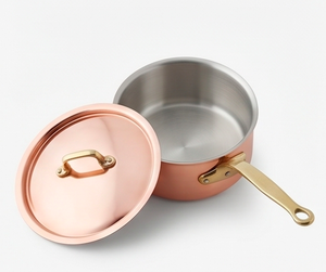 Copper Sauce <b>Pan</b> With Lid And Brass <b>Handle</b> Minimalist Design Heat Resistant For Kitchen Use And Gas Use - Product Image 2
