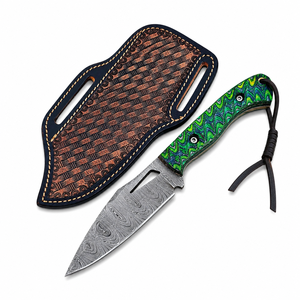 Cuchillo de Caza de Ciervos Hecho a Mano en Acero de Damasco, Hoja de Punta Caída con Funda de Cuero, para Uso en Exteriores - Product Image 3