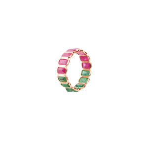Natural Emerald and <b>Ruby</b> Alternating <b>Eternity</b> Band in Solid 18K Yellow Gold Gemstone Station <b>Ring</b> May and July Birthstone - Product Image 2