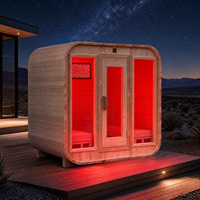 Cabine de sauna extérieure en pin thermocellé avec option Wi-Fi intelligent, thérapie par lumière rouge, sauna cube à vapeur, chauffage électrique pour 2 à 6 personnes, ODM Deck
