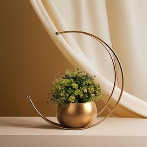 Minimalist Metal Tabletop <b>Vase</b> with Curved Arc Design Handmade Decorative Flower Pot for Home Interior - Product Image 1