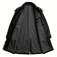 Manteau long en cuir véritable noir à franges et cloutures pour homme, style western, vente en gros, fournisseur