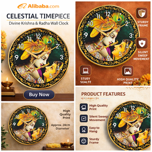 Horloge murale décorative en plastique imprimé sur le thème de l'amour Radha Krishna de Liviya, idéale pour la Saint-Valentin et Noël - Product Image 2