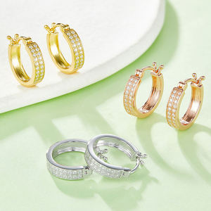 Boucles d'oreilles créoles unisexes en or massif 14K plaqué or rose, diamants certifiés IGI, taille brillant vintage, pour fêtes et usage quotidien - Product Image 4