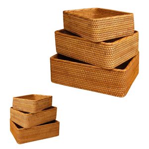 Durable Rectangular Wicker RATTAN <b>BASKET</b> / <b>TRAY</b> 3-Piece Perfect for Bread, Fruit, Kitchen Storage and Gift - Product Image 1