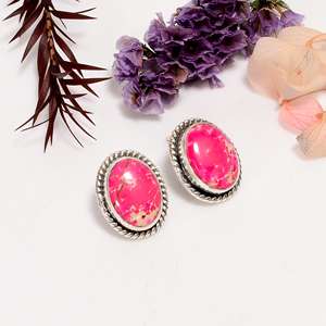Pink Sea Sediment Jasper <b>Stud</b> Earrings, Oxidized 925 <b>Sterling</b> <b>Silver</b> Handmade Boho Gemstone Jewelry Gift for Her - Product Image 4