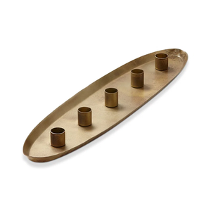 Rustic Boat Shaped Metal <b>Candle</b> Holder Antique Gold 5-Light Taper Candlestick <b>Tray</b> Long Dining Table Runner Centerpiece for Home - Product Image 1