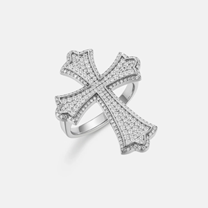 Cross Shape Moissanite <b>Cocktail</b> <b>Ring</b> 925 Silver Pave Setting Unisex Religious Jewelry - Product Image 2