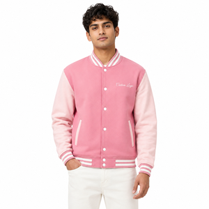 Veste universitaire personnalisée pour homme en coton et laine, manches longues, fermeture à boutons-pression, détails en tricot côtelé, plusieurs poches, tendance - Product Image 1